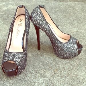 Glitter Peep Toe Pumps
